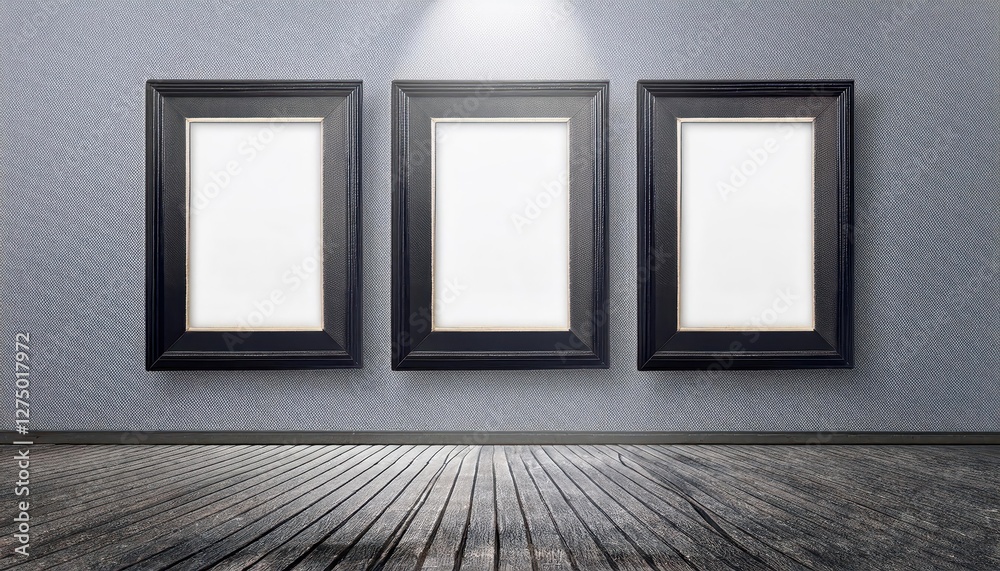 Three Black Gallery Frames against a Textured Wall A Sleek and Stylish Arrangement Showcasing Minimalist Artistry in a Trendy Urban Setting Three Black Gallery Frames against a Textured Wall A Sleek and Stylish Arrangement Showcasing Minimalist Artistry in a Trendy Urban Setting