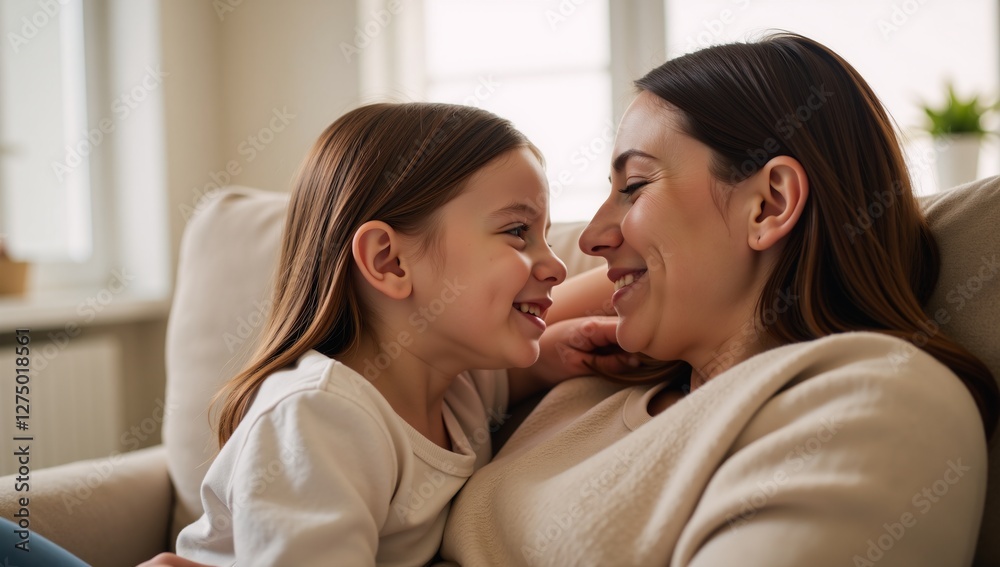 Adorable bonding moment between a child and her mother at home Adorable bonding moment between a child and her mother at home