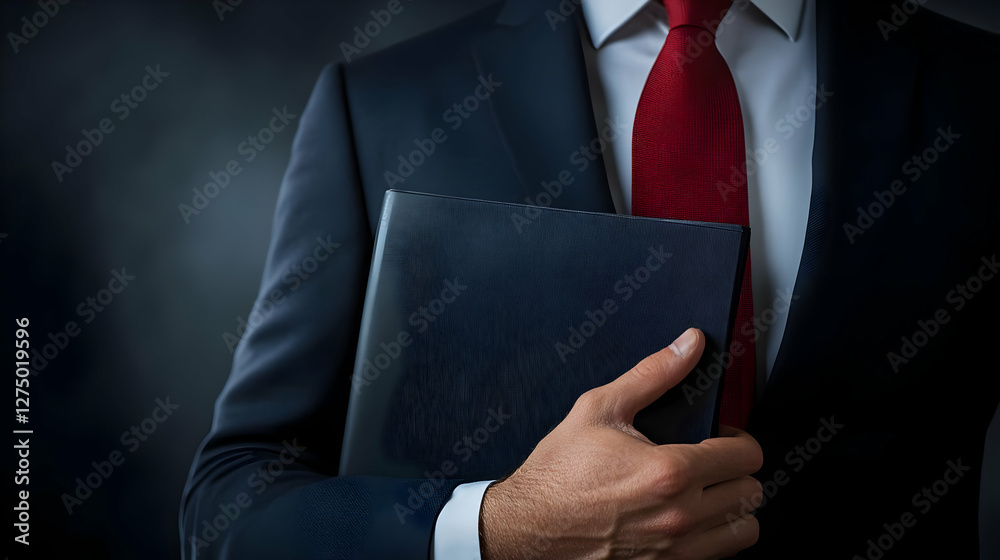 A confident businessman in a suit holding a folder, emanating professionalism and readiness for a meeting or presentation. A confident businessman in a suit holding a folder, emanating professionalism and readiness for a meeting or presentation.