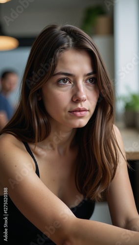 A concerned young mom deep in thought about matters at home