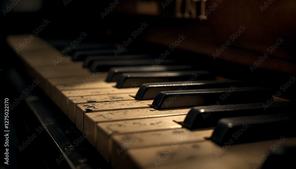 Close-up of piano keyboard with black and white keys