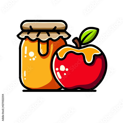 Apple jam and apple covered with jam with a white background, vector illustrator design