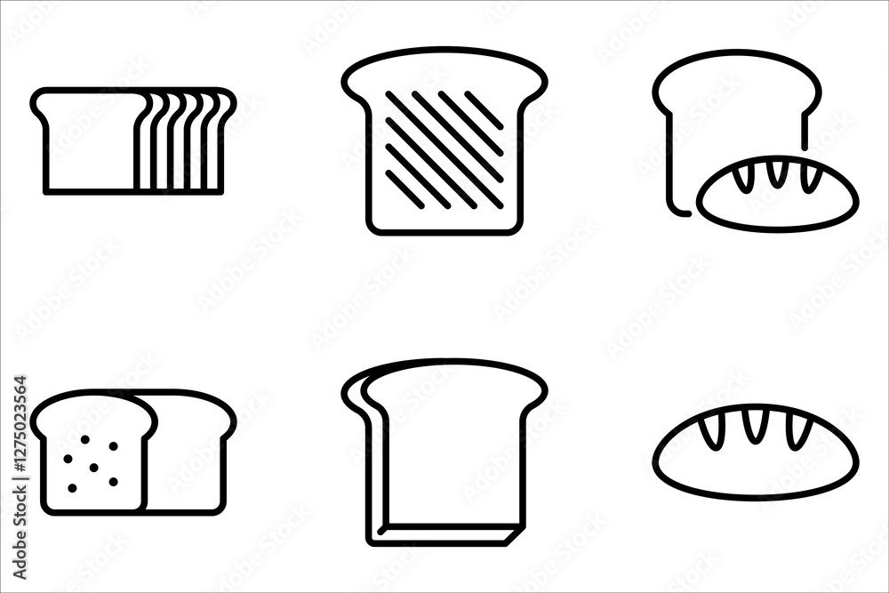 Bread sliced bakery icon set, bread loaf and bread slices icon on white background Bread sliced bakery icon set, bread loaf and bread slices icon on white background