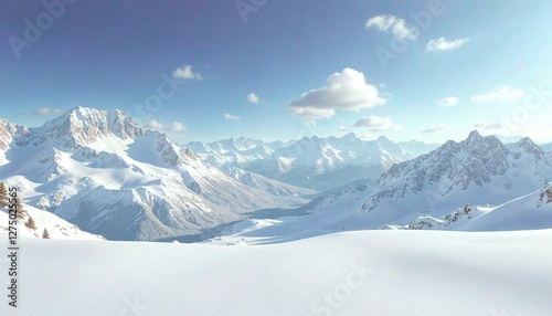 Wallpaper Mural Snow-Covered Mountains Under Clear Blue Sky with Clouds Torontodigital.ca
