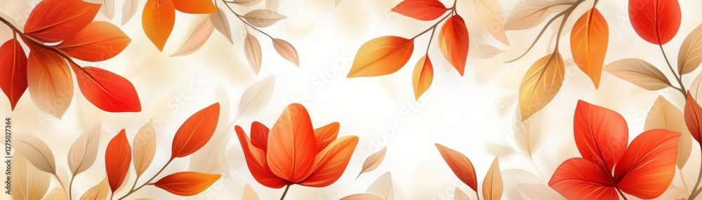 Fototapeta premium Stunning autumn background, vibrant leaves and flowers in seasonal harmony