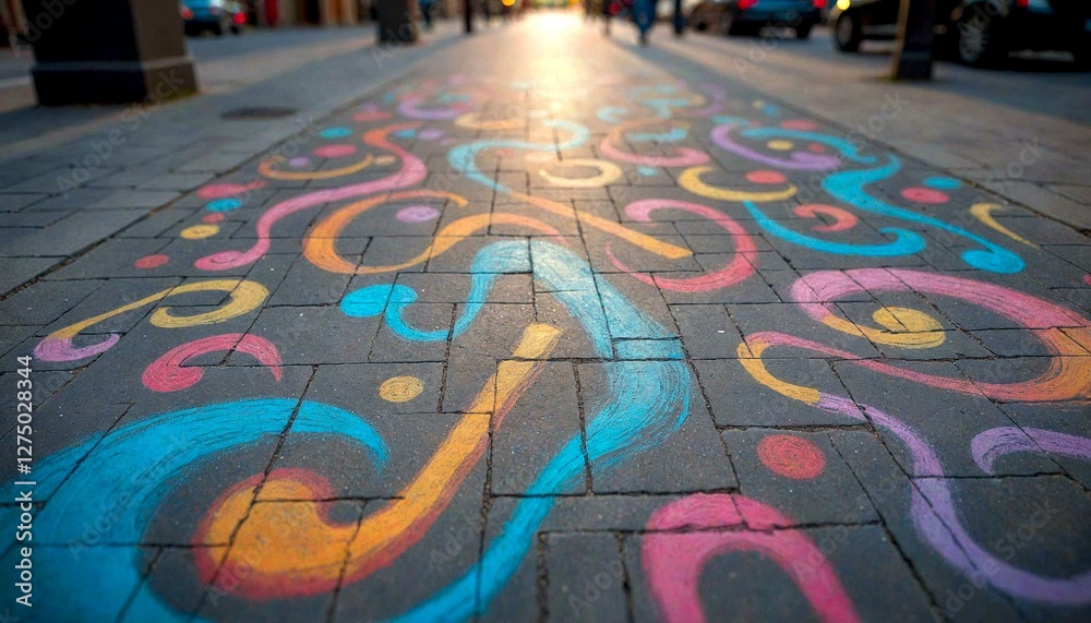 Naklejka premium Colorful Chalk Drawing on City Pavement