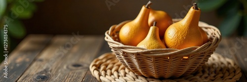 Woven straw basket with yerba mate gourds and tea infusers stacked inside, container, infuser photo