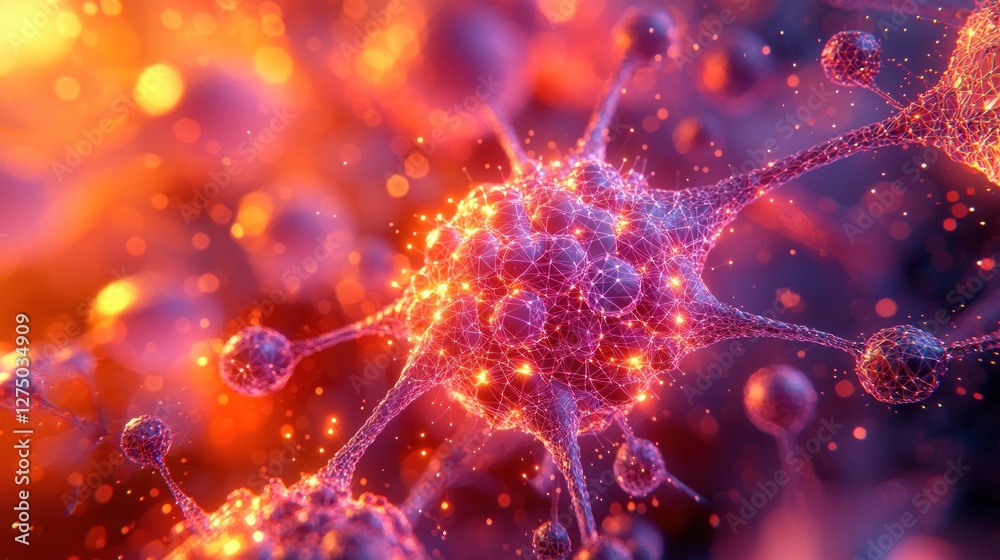 Microscopic Cellular Network: A Glowing Visualization of Interconnectedness Microscopic Cellular Network: A Glowing Visualization of Interconnectedness