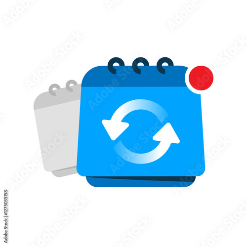 Flat illustration of a calendar with a rotating arrow. symbolizing rescheduling, date changes, recurring events, or time management. Perfect for business, productivity, and planning concepts