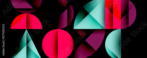 Abstract geometric pattern with intersecting circles and triangles in gradients. The high-contrast composition creates depth and a dynamic, modern aesthetic
