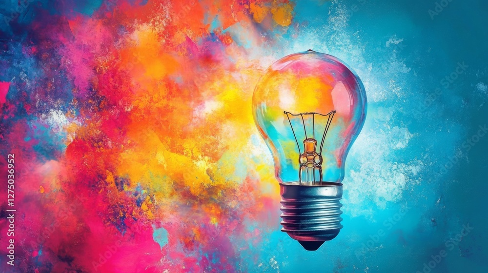 Vibrant light bulb against a colorful abstract background Vibrant light bulb against a colorful abstract background