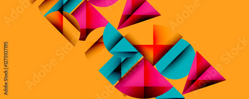 Abstract geometric pattern with intersecting circles and triangles in gradients. The high-contrast composition creates depth and a dynamic, modern aesthetic