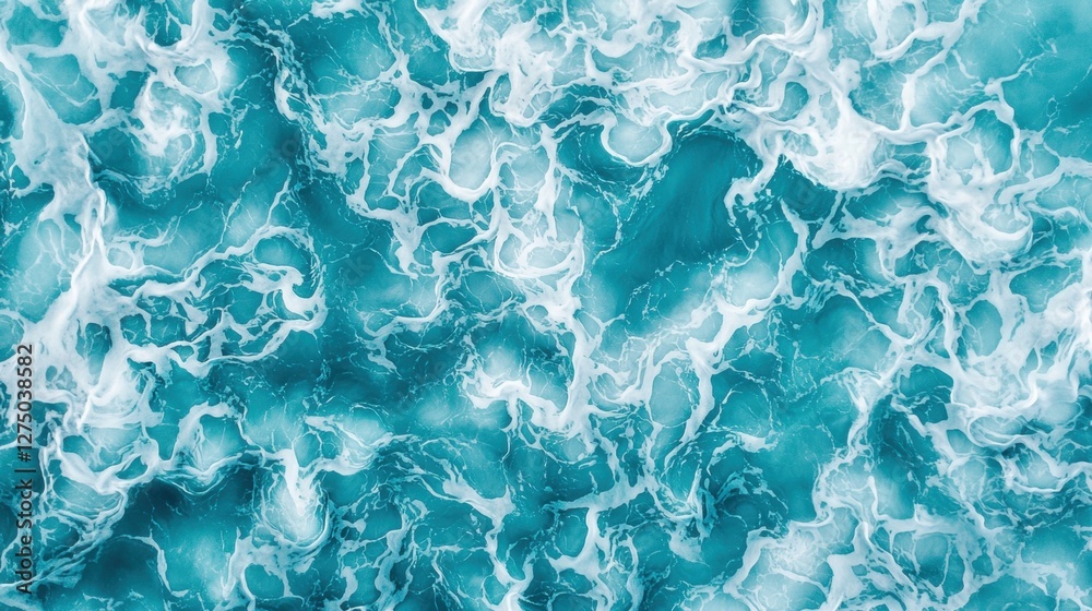 Obraz premium Aerial view of turbulent ocean waves in vibrant blue hues