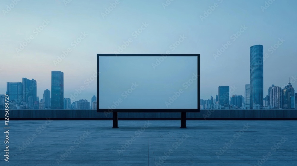 Empty billboard against a city skyline at dusk Empty billboard against a city skyline at dusk