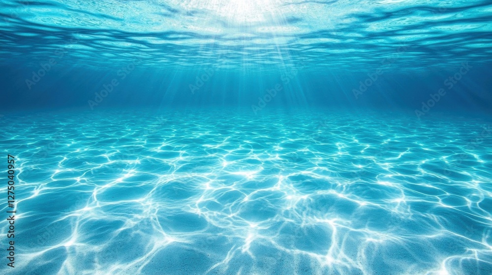 Serene underwater scene with sun rays illuminating the ocean Serene underwater scene with sun rays illuminating the ocean