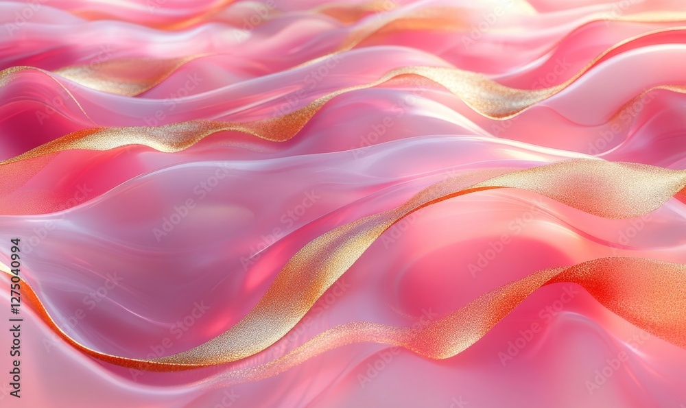 Obraz premium Abstract Geometric Waves in Pink and Gold, Generative AI
