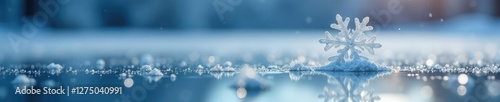 Large snowflake lands with a soft thud on the ice, frozen pond, winter scene, snowflake