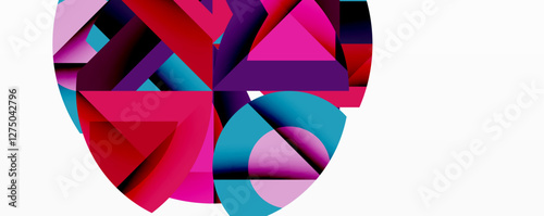 Abstract geometric composition with interlocking circular and angular shapes, featuring smooth gradients and sharp contrasts on a white background