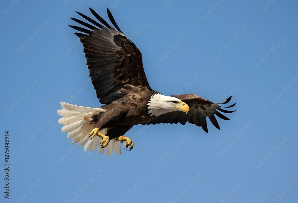 Fototapeta premium american bald eagle is flying in the blue sky AI Generated