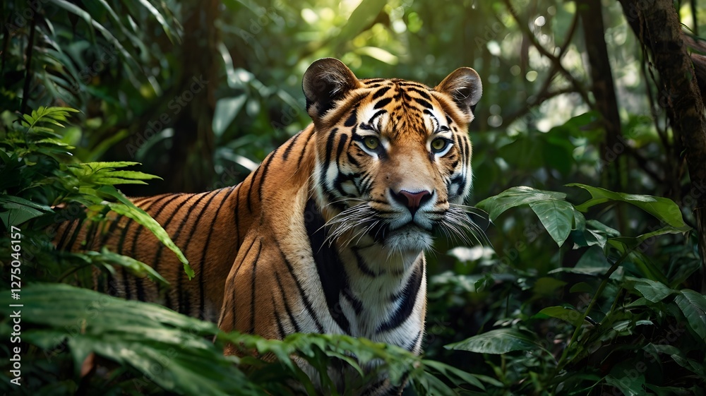 Fototapeta premium Majestic Tiger in Lush Tropical Jungle