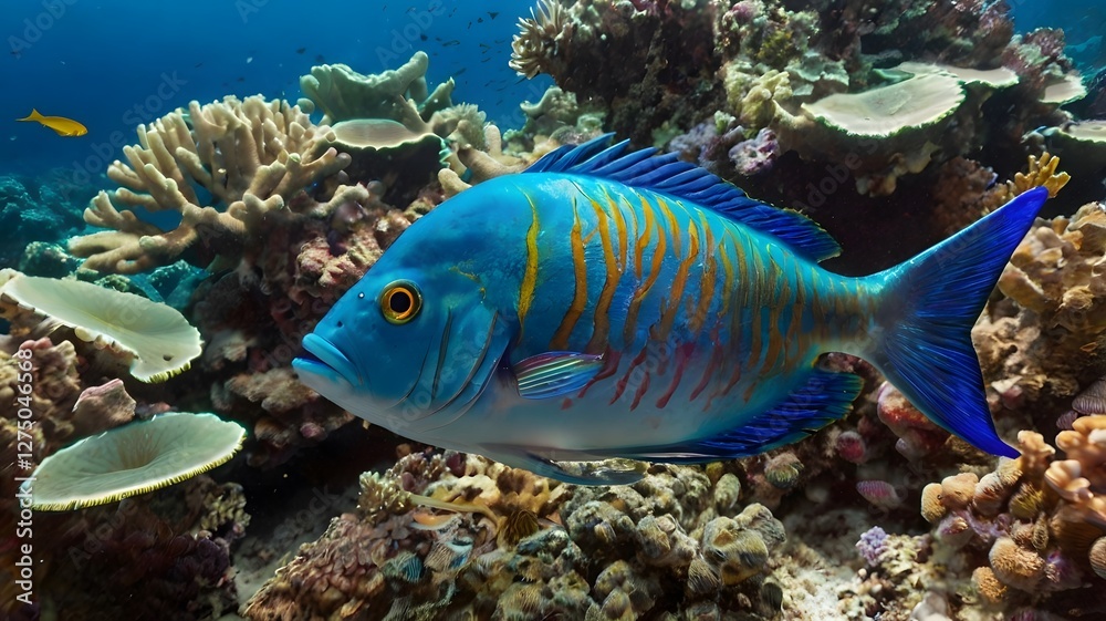 Fototapeta premium Vibrant Blue and Gold Coral Reef Fish