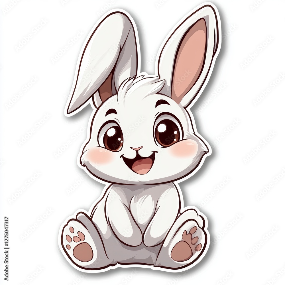 Cute Cartoon Rabbit with Big Eyes and Happy Expression Sitting