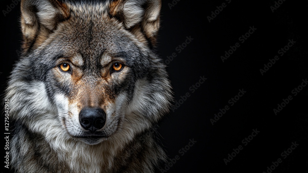 Majestic Grey Wolf Portrait Intense Gaze Dark Background Wildlife Photography Majestic Grey Wolf Portrait Intense Gaze Dark Background Wildlife Photography