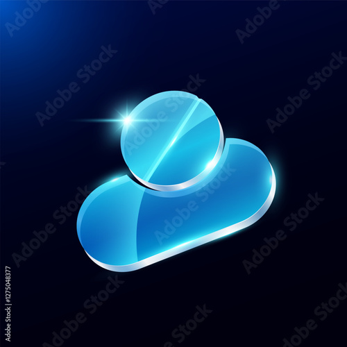 Medicine drug and capsules icon model 3d. Form translucent shiny glass or acrylic modern on blue background. For design medical science advertising media. Vector EPS10.