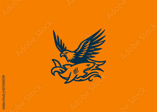 A bold shark and eagle logo symbolizing power, dominance, and agility with a fierce, dynamic look.
