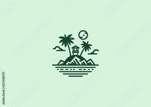 A tropical island logo symbolizing paradise, relaxation, and adventure with a serene, vibrant design.