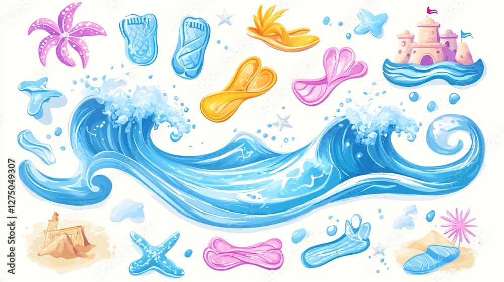 Whimsical Beach Elements Ocean Waves, Sandcastles, Flip-Flops, and Starfish Whimsical Beach Elements Ocean Waves, Sandcastles, Flip-Flops, and Starfish