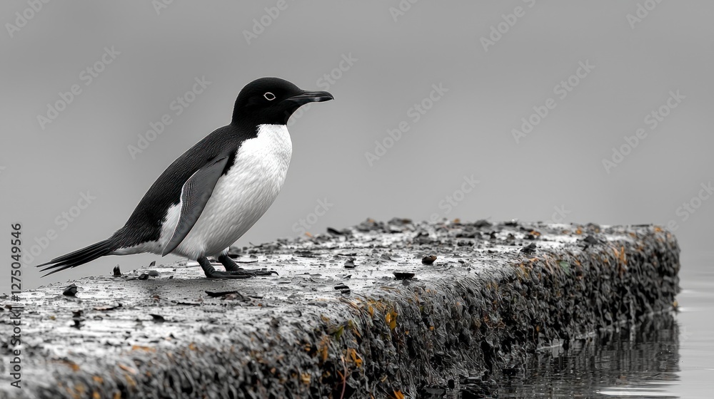 Little Auk Bird on Rock Arctic Ocean Wildlife Black and White Nature Photography Little Auk Bird on Rock Arctic Ocean Wildlife Black and White Nature Photography