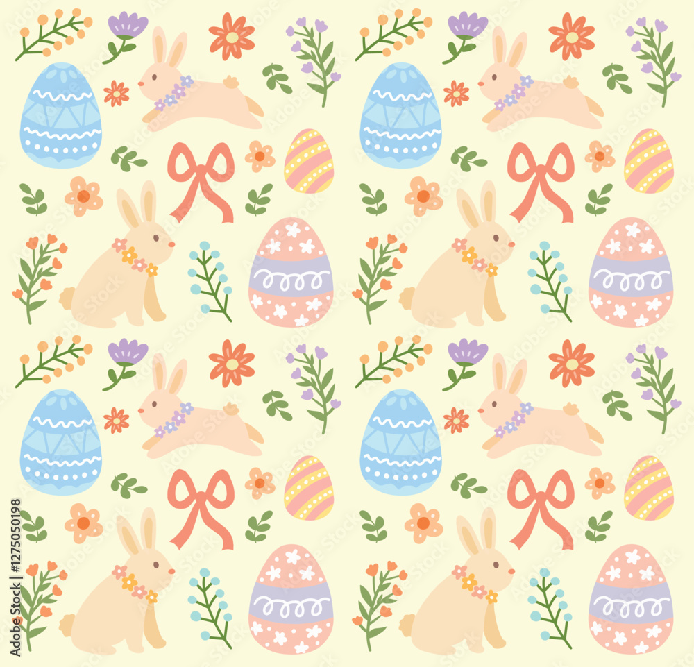 Happy Easter Bunny Egg Flower Pattern Happy Easter Bunny Egg Flower Pattern