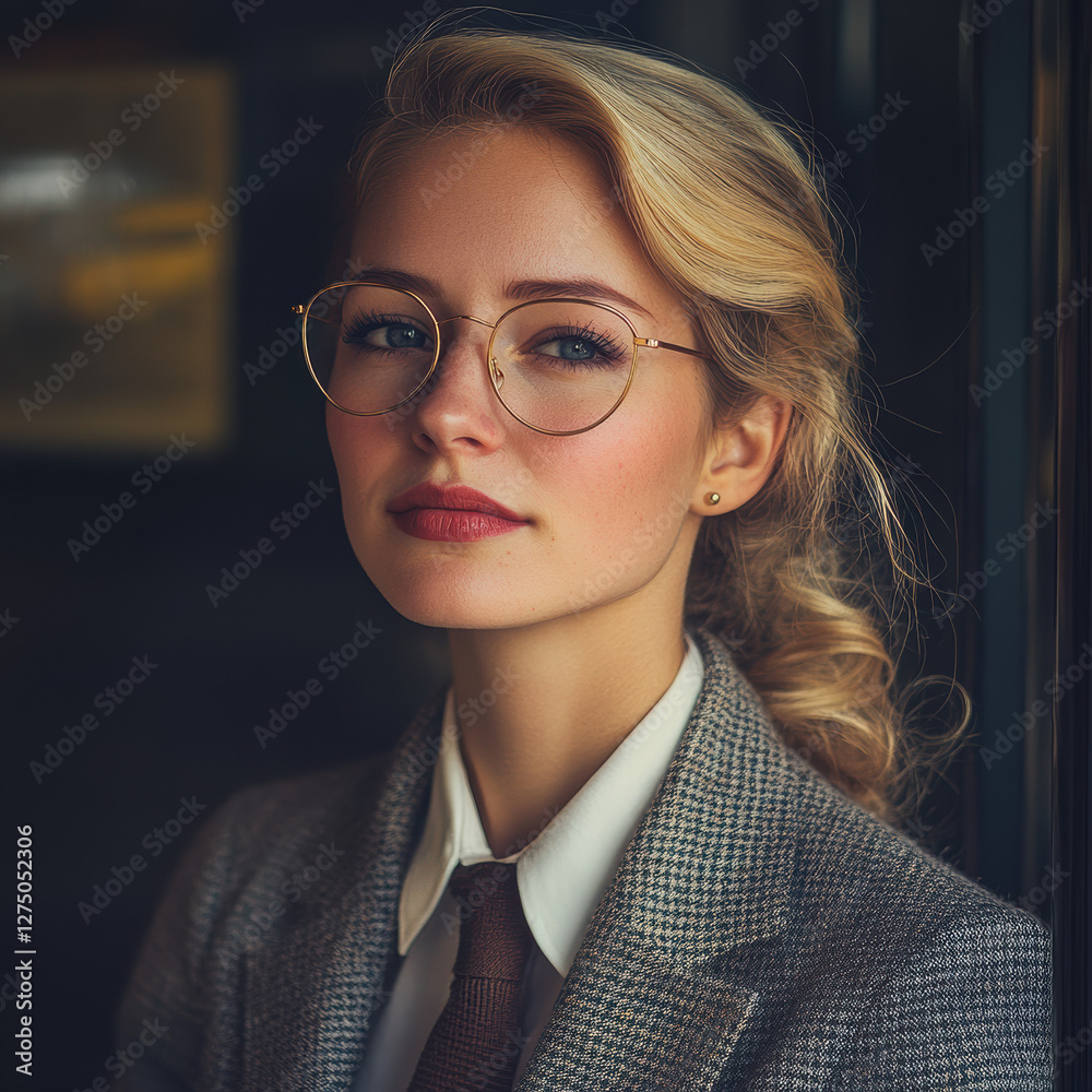 Professional portrait of a young woman in glasses urban setting lifestyle photography stylish environment close-up view