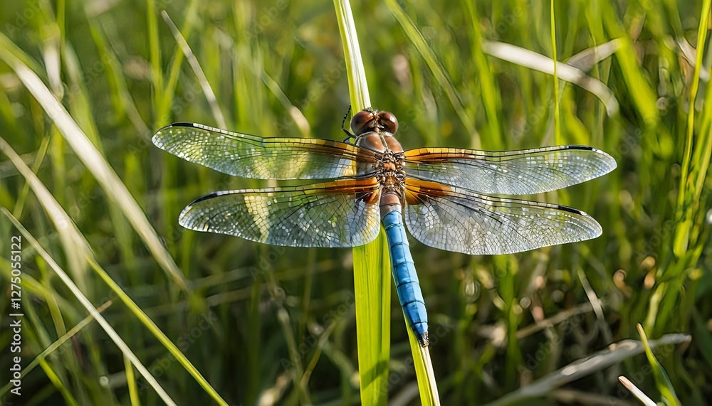 Dragonfly Resting on Blade of Grass Dragonfly Resting on Blade of Grass