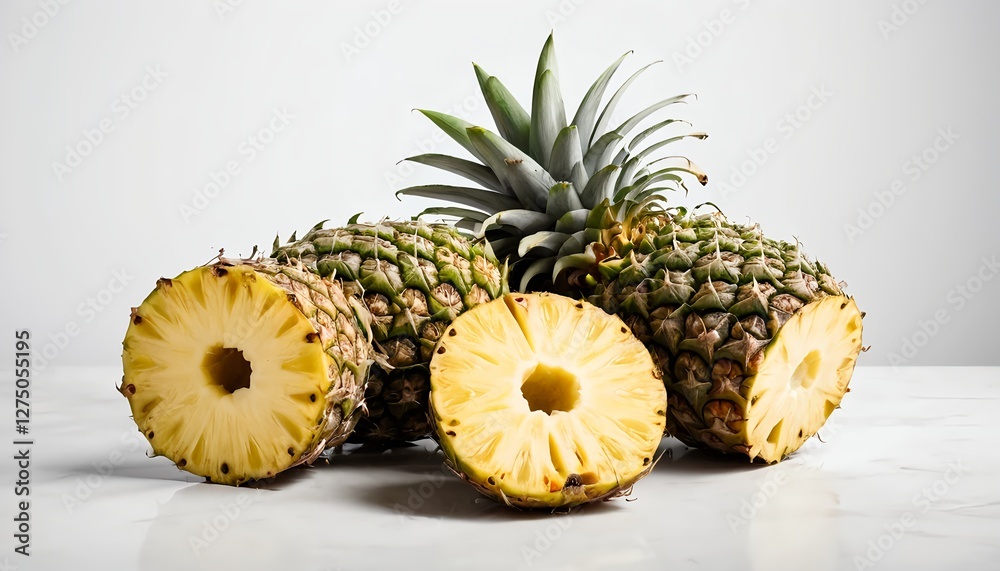 Fresh Pineapples Cut in Half on Marble Surface Fresh Pineapples Cut in Half on Marble Surface