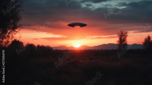 Realistic photo of a futuristic UFO hovering over a desert landscape with dramatic sunset lighting --ar 16:9 --profile vptycec --v 6.1 Job ID: 474feff3-b256-481b-9277-0fdfdb14272c