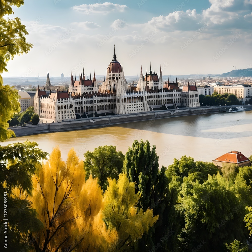Fototapeta premium Hungarian Parliament Building, Budapest, Autumn River View
