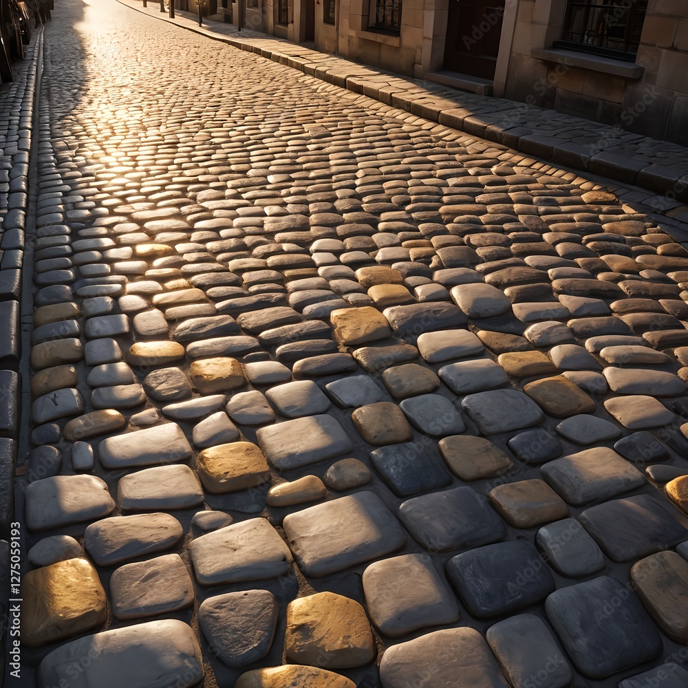 Fototapeta premium Sunlit Cobblestone Street