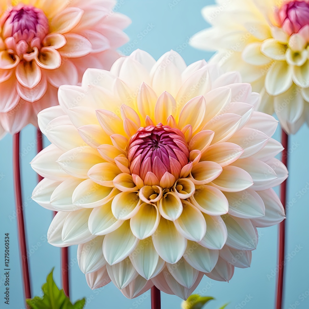 Fototapeta premium Cream and Pink Dahlia Close-up