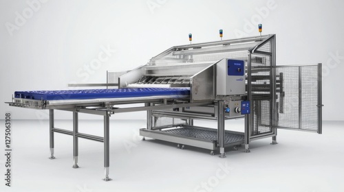 Industrial food processing machine, conveyor belt, packaging. Possible use  stock photo photo