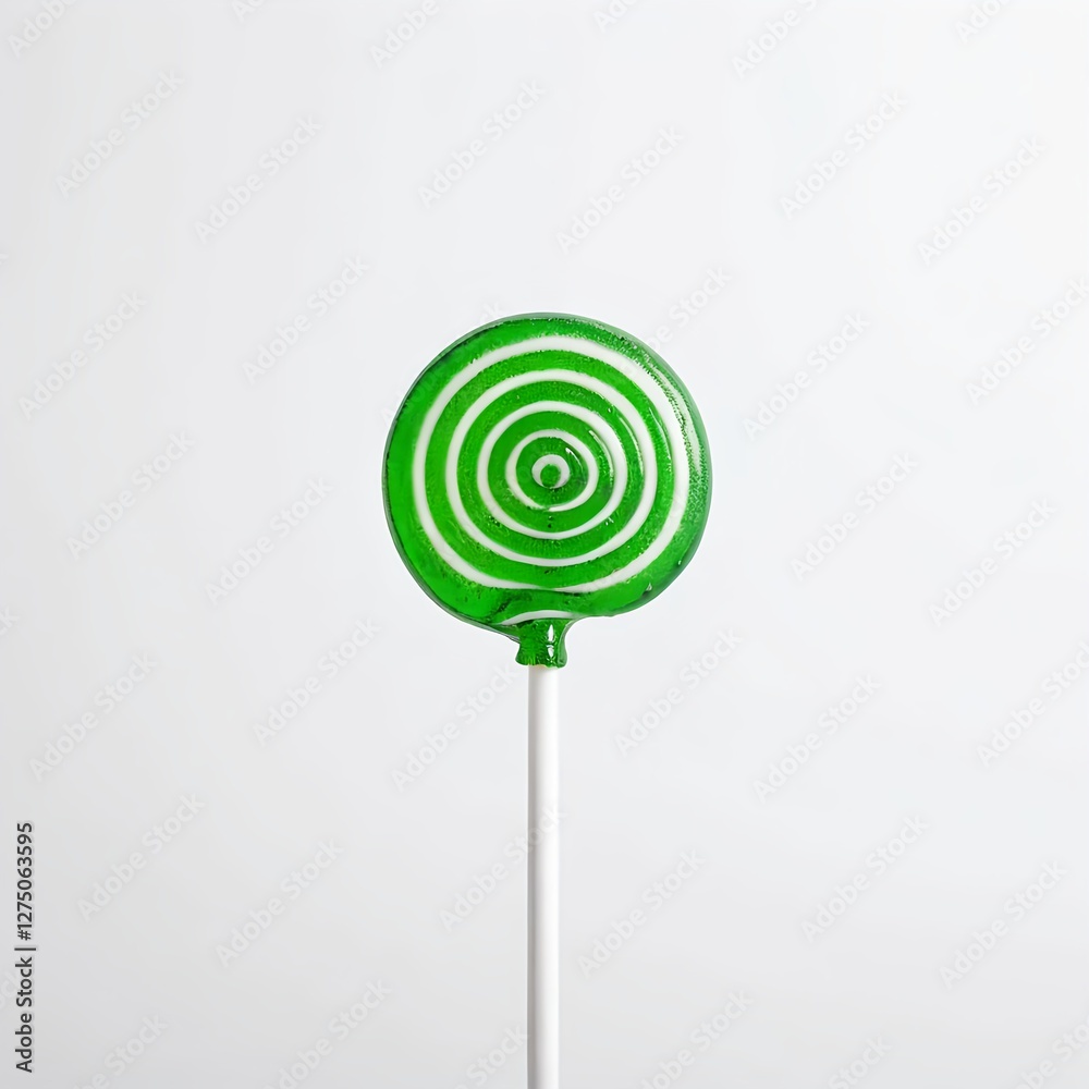 Green and White Swirl Lollipop on White Background Green and White Swirl Lollipop on White Background
