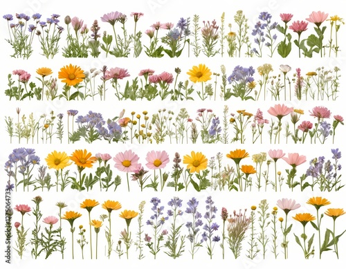 Pressed Flower Collection, Botanical Arrangement, Floral Border