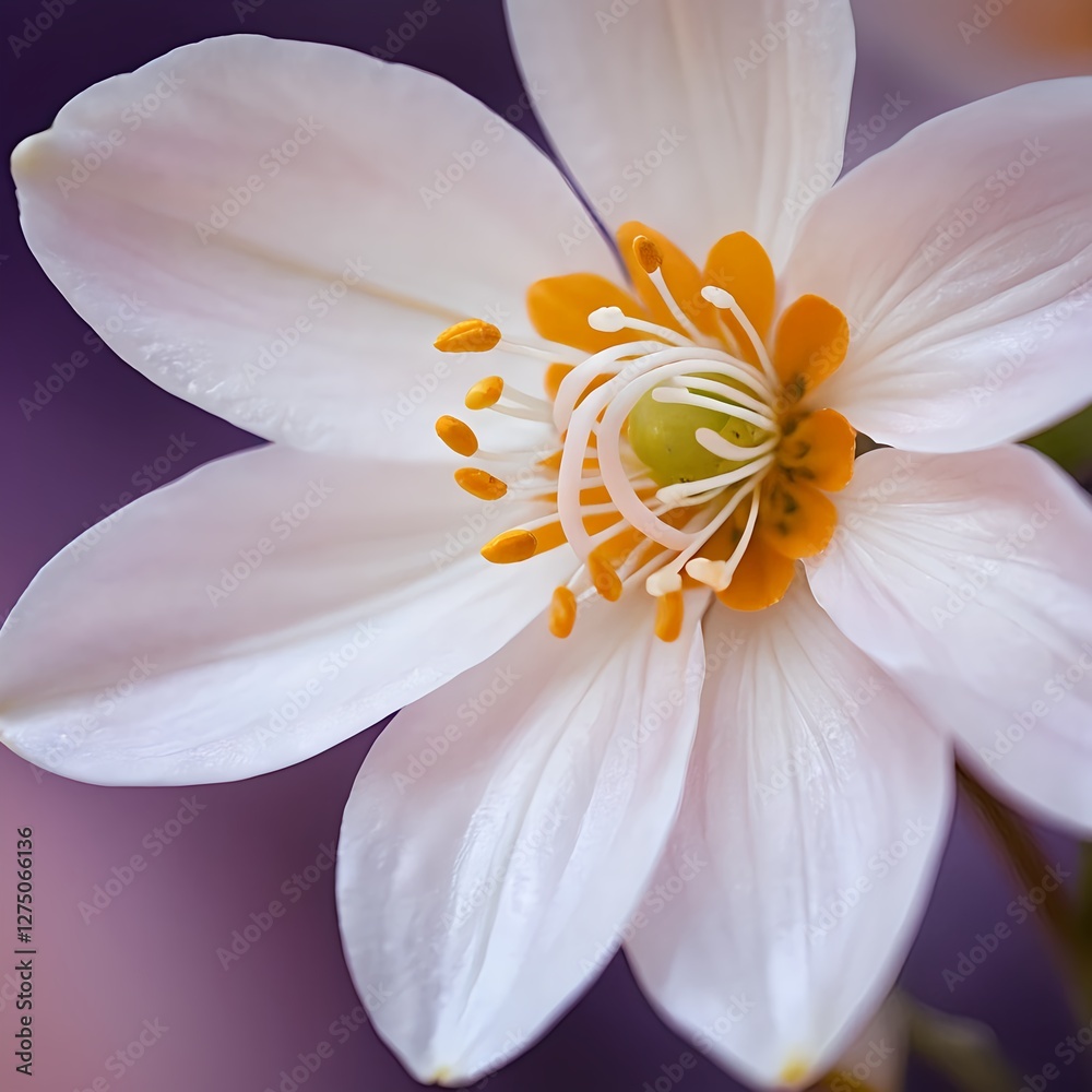 Close-up of a Delicate White Flower with Orange Center Close-up of a Delicate White Flower with Orange Center