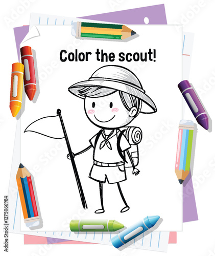 Scout Coloring Page with Crayons