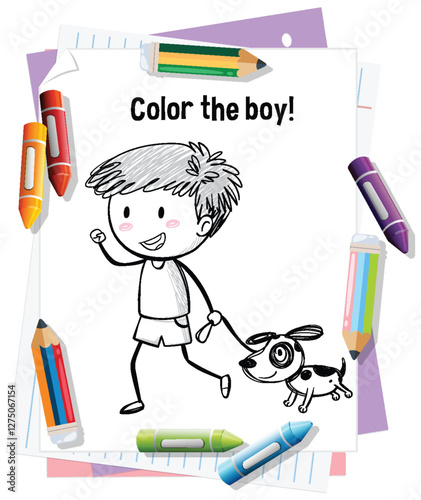 Coloring Fun with Boy and Dog