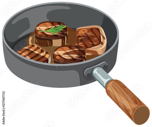 Grilled Steaks in a Frying Pan