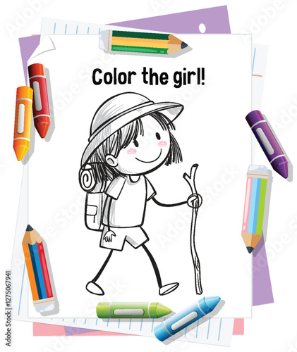 Coloring Adventure: Girl with Backpack