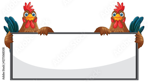 Chickens Holding a Blank Sign