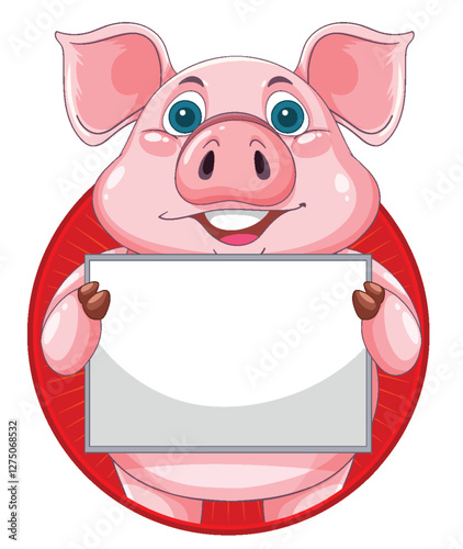 Cheerful Pig Holding Blank Sign